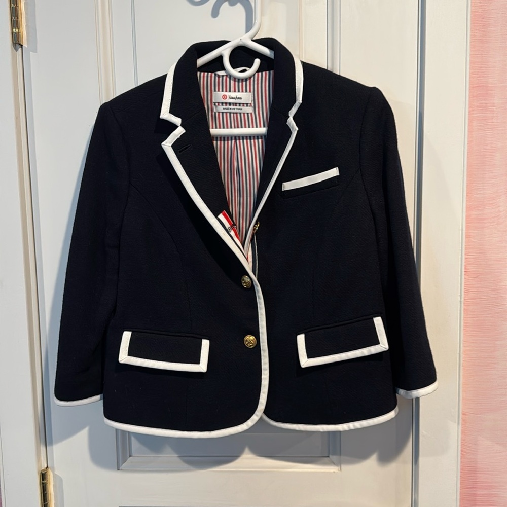 Thom Browne Neiman Marcus Target Collab Navy Wool Blazer White Accents Large